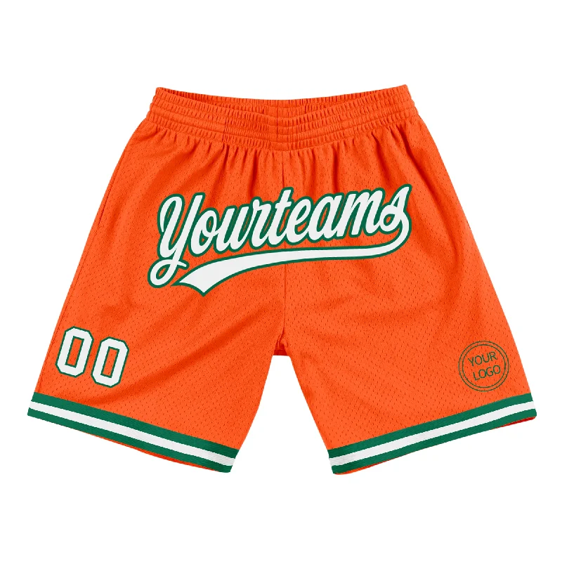 One Size Orange White-Kelly Green Authentic Throwback Basketball Shorts