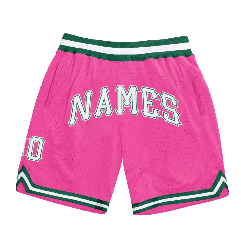 One Size Pink White-Kelly Green Authentic Throwback Basketball Shorts