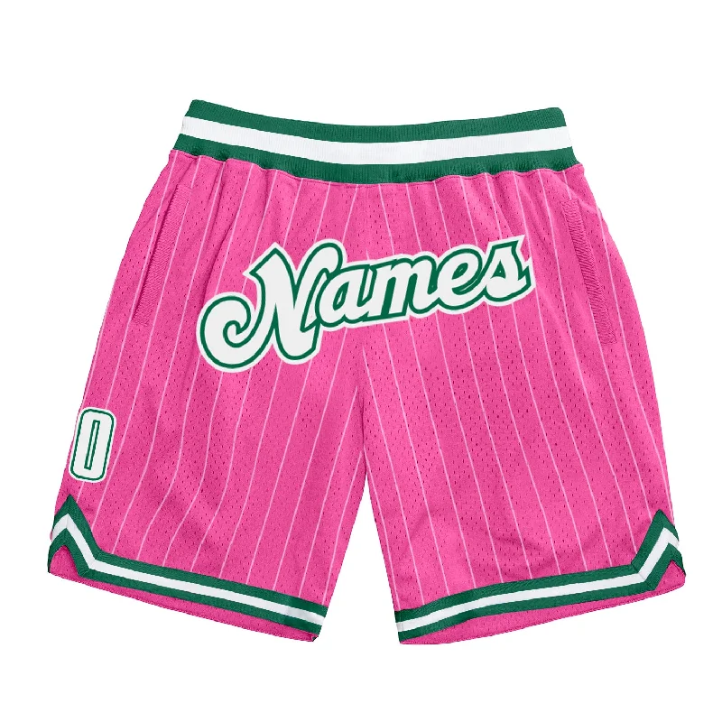 One Size Pink White Pinstripe White-Kelly Green Authentic Basketball Shorts