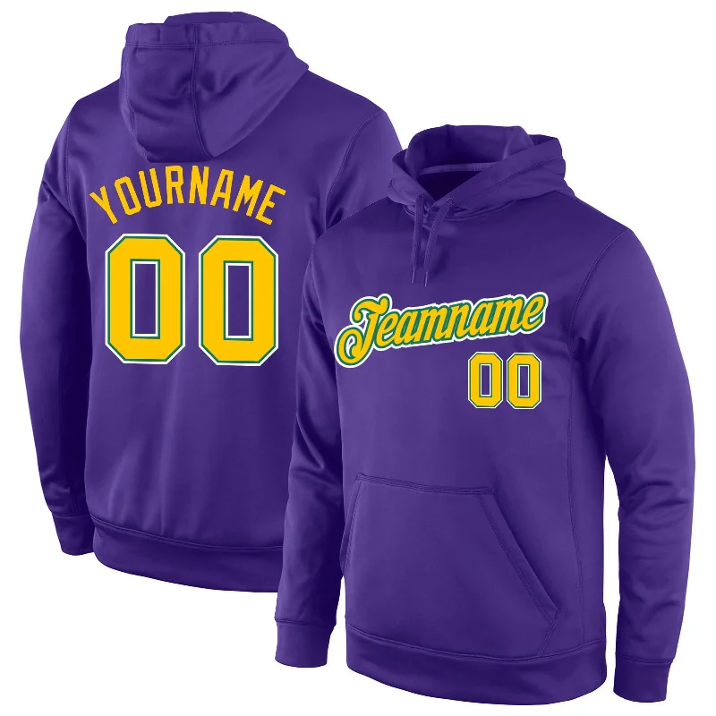 One Size Stitched Purple Gold-Kelly Green Sports Pullover Sweatshirt Hoodie