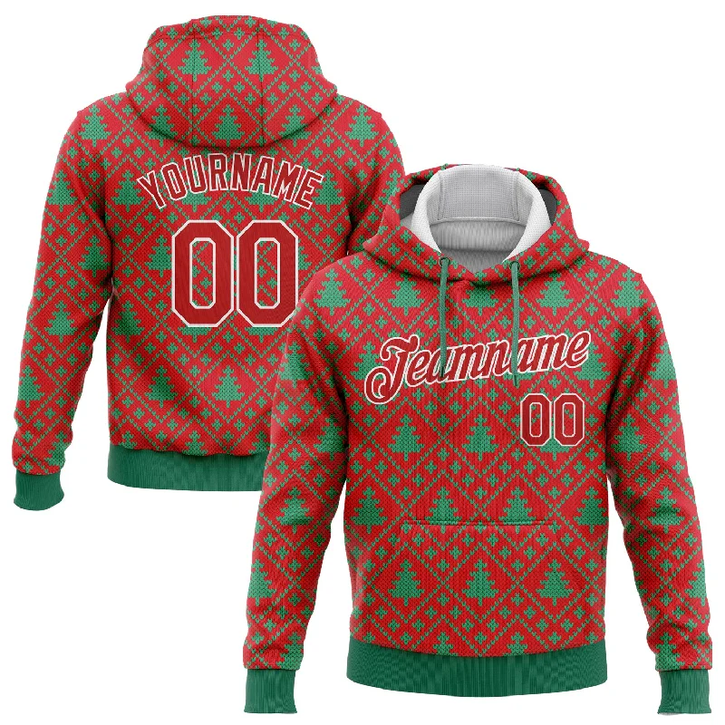 One Size Stitched Red Red-Kelly Green 3D Christmas Trees Sports Pullover Sweatshirt Hoodie