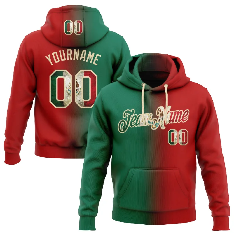 One Size Stitched Red Vintage Mexican Flag Kelly Green-City Cream Gradient Fashion Sports Pullover Sweatshirt Hoodie