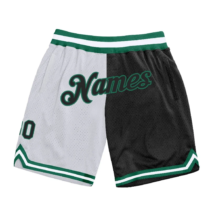 One Size White Black-Kelly Green Authentic Throwback Split Fashion Basketball Shorts