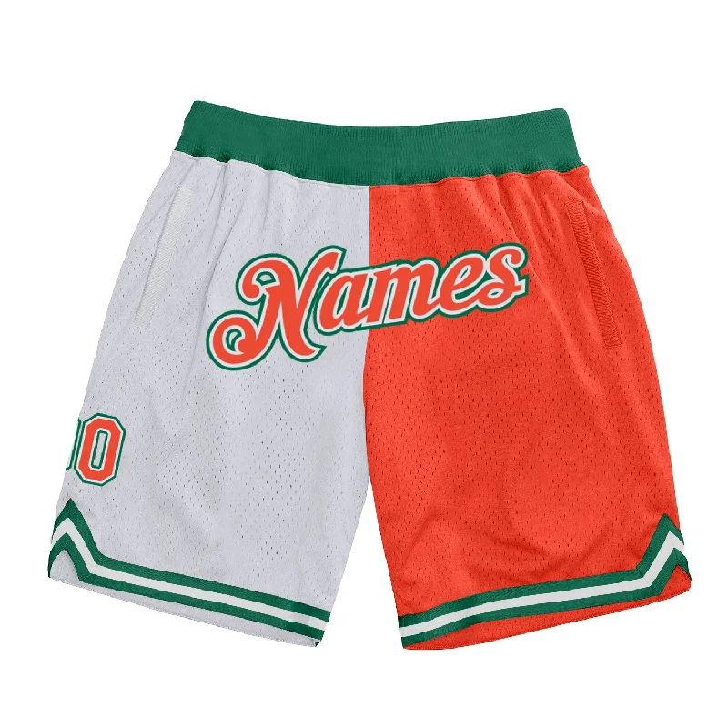 One Size White Orange-Kelly Green Authentic Throwback Split Fashion Basketball Shorts