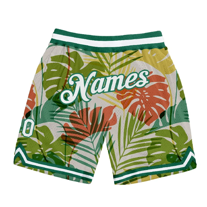 One Size White White-Kelly Green 3D Pattern Design Palm Trees Authentic Basketball Shorts