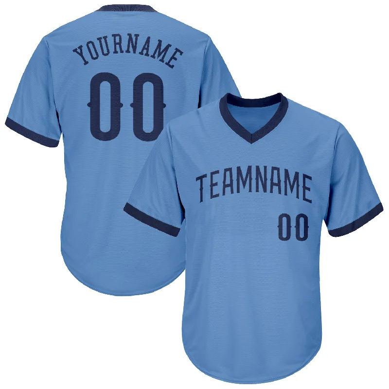 One Size Light Blue Navy Authentic Throwback Rib-Knit Baseball Jersey Shirt