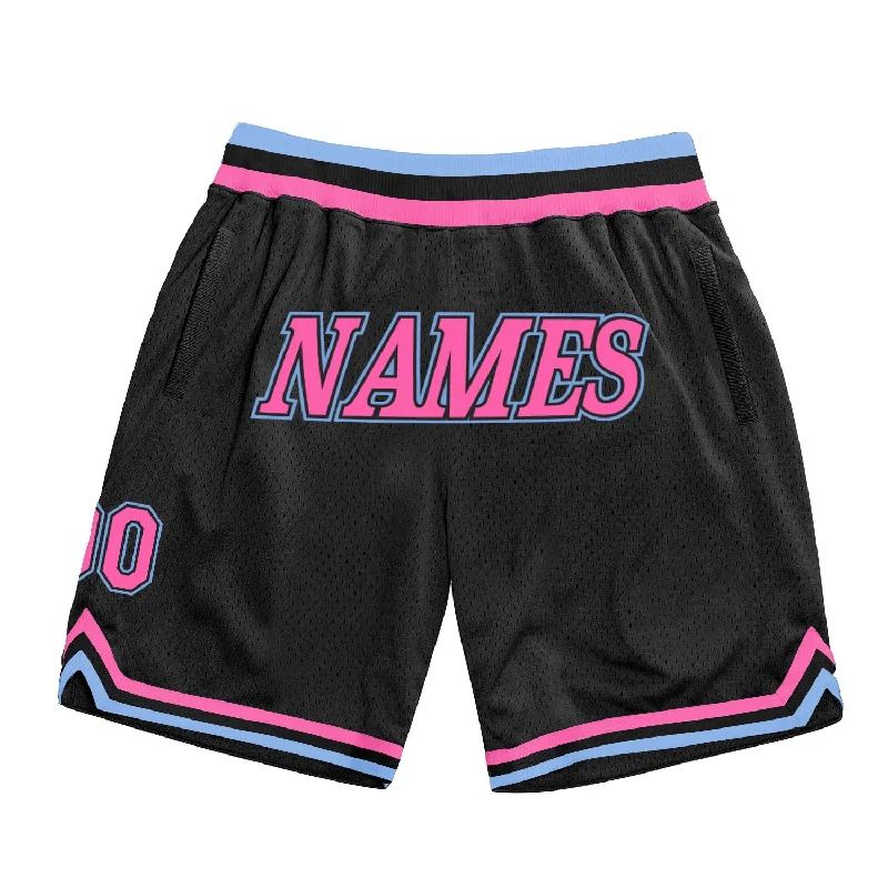 One Size Black Pink-Light Blue Authentic Throwback Basketball Shorts