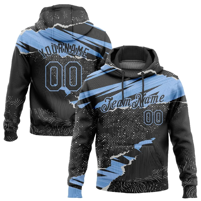 One Size Stitched Black Light Blue 3D Pattern Design Torn Paper Style Sports Pullover Sweatshirt Hoodie