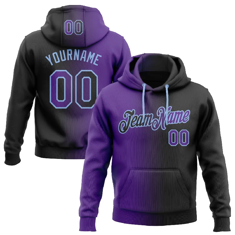 One Size Stitched Black Purple-Light Blue Gradient Fashion Sports Pullover Sweatshirt Hoodie