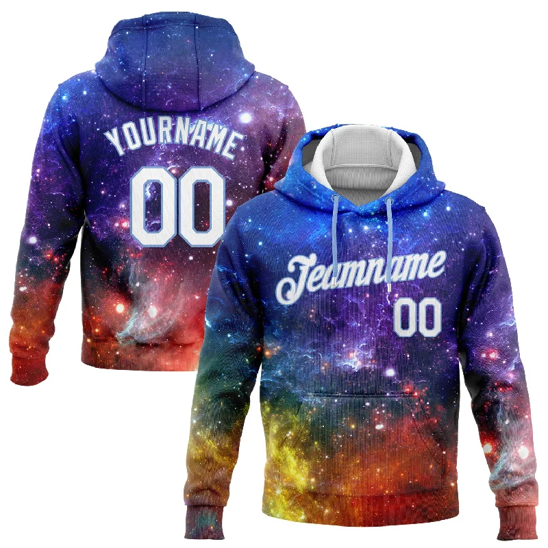 One Size Stitched Galactic White-Light Blue 3D Pattern Design Sports Pullover Sweatshirt Hoodie