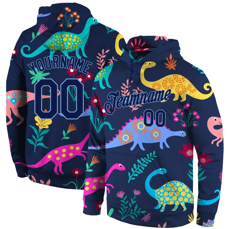 One Size Stitched Graffiti Pattern Navy-Light Blue 3D Dinosaur Sports Pullover Sweatshirt Hoodie