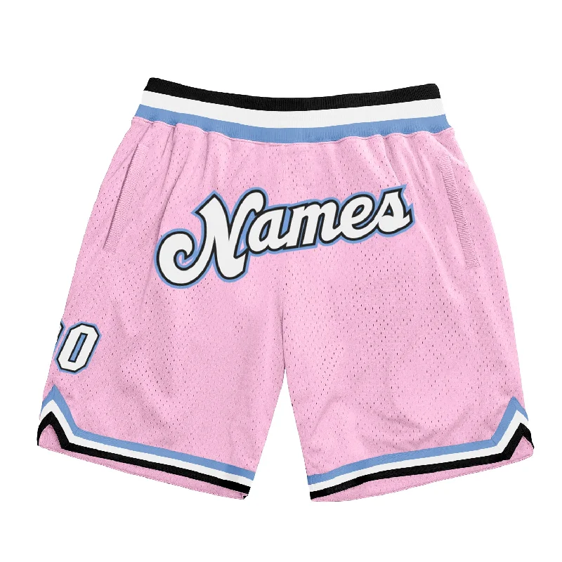 One Size Light Pink White-Light Blue Authentic Throwback Basketball Shorts