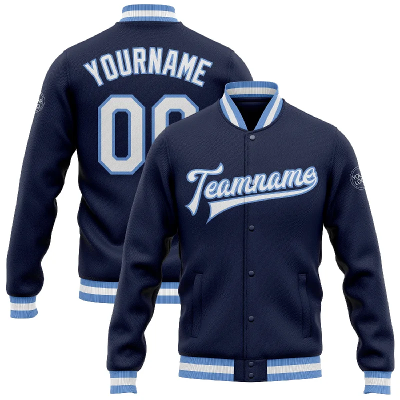 One Size Navy White-Light Blue Bomber Full-Snap Varsity Letterman Jacket