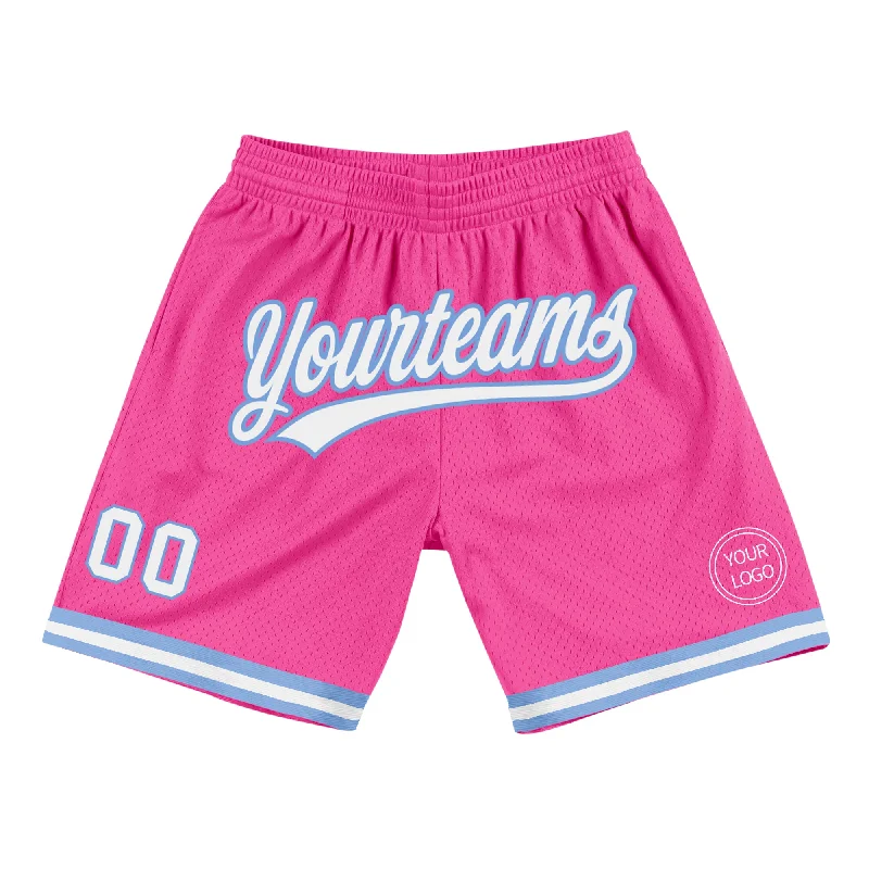 One Size Pink White-Light Blue Authentic Throwback Basketball Shorts