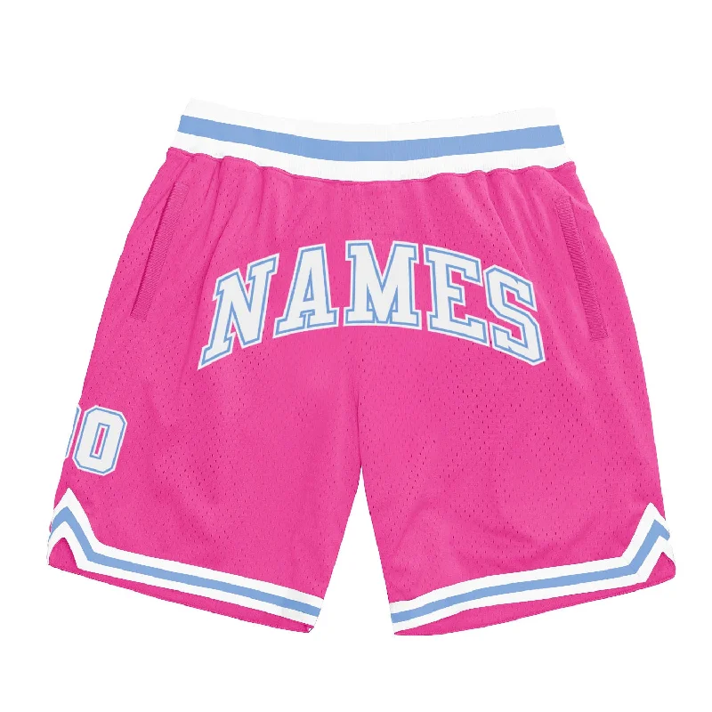 One Size Pink White-Light Blue Authentic Throwback Basketball Shorts