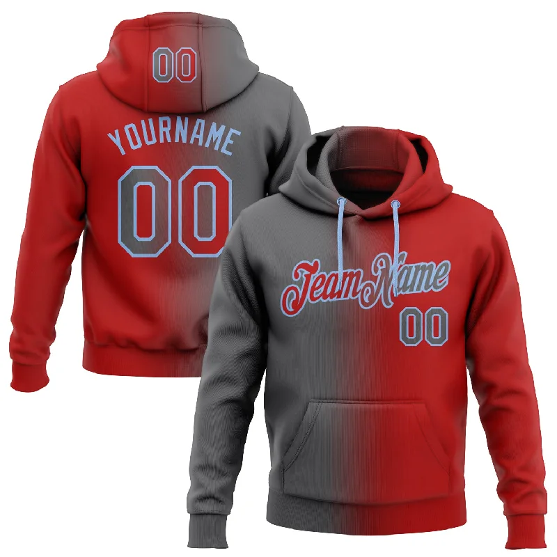 One Size Stitched Red Steel Gray-Light Blue Gradient Fashion Sports Pullover Sweatshirt Hoodie