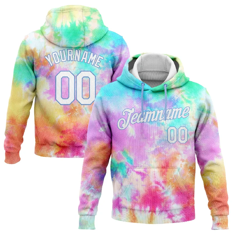 One Size Stitched Tie Dye White-Light Blue 3D Rainbow Sports Pullover Sweatshirt Hoodie