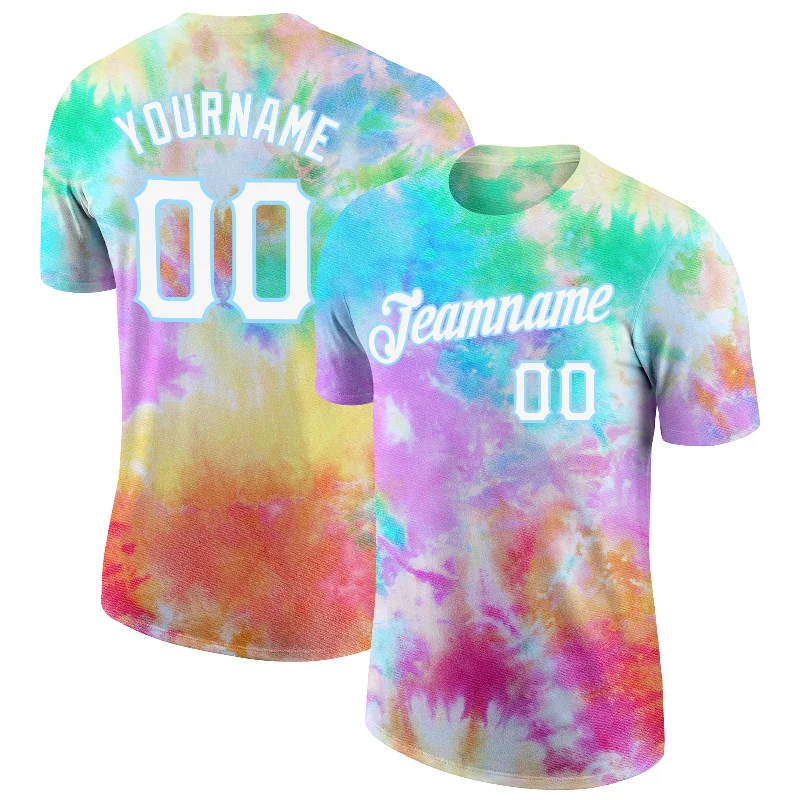 One Size Tie Dye White-Light Blue 3D Performance T-Shirt