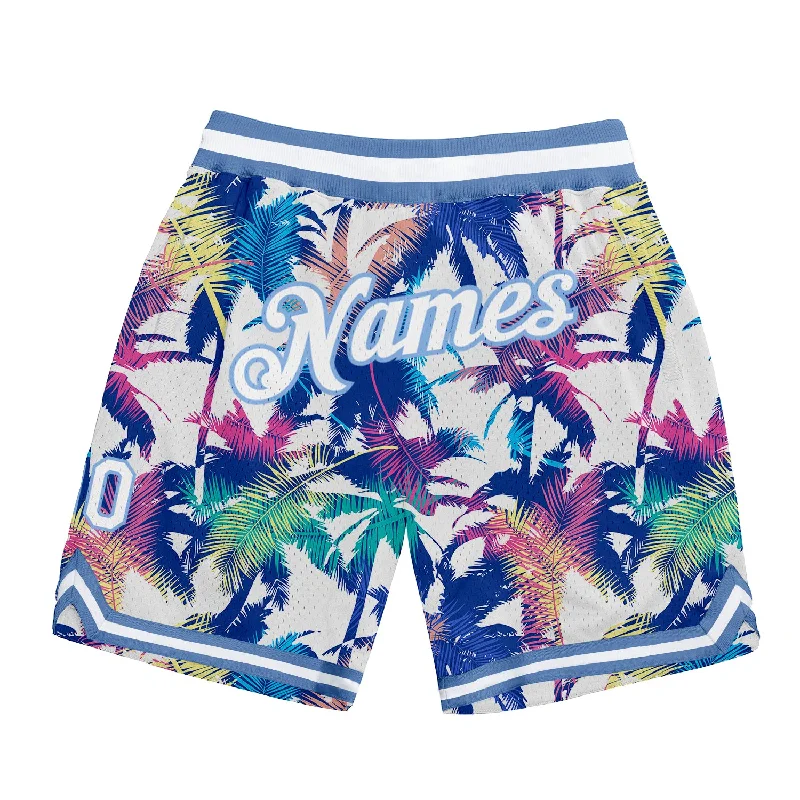 One Size White White-Light Blue 3D Pattern Design Palm Trees Authentic Basketball Shorts