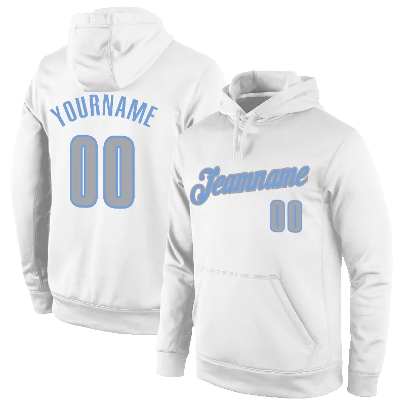 One Size Stitched White Gray-Light Blue Sports Pullover Sweatshirt Hoodie