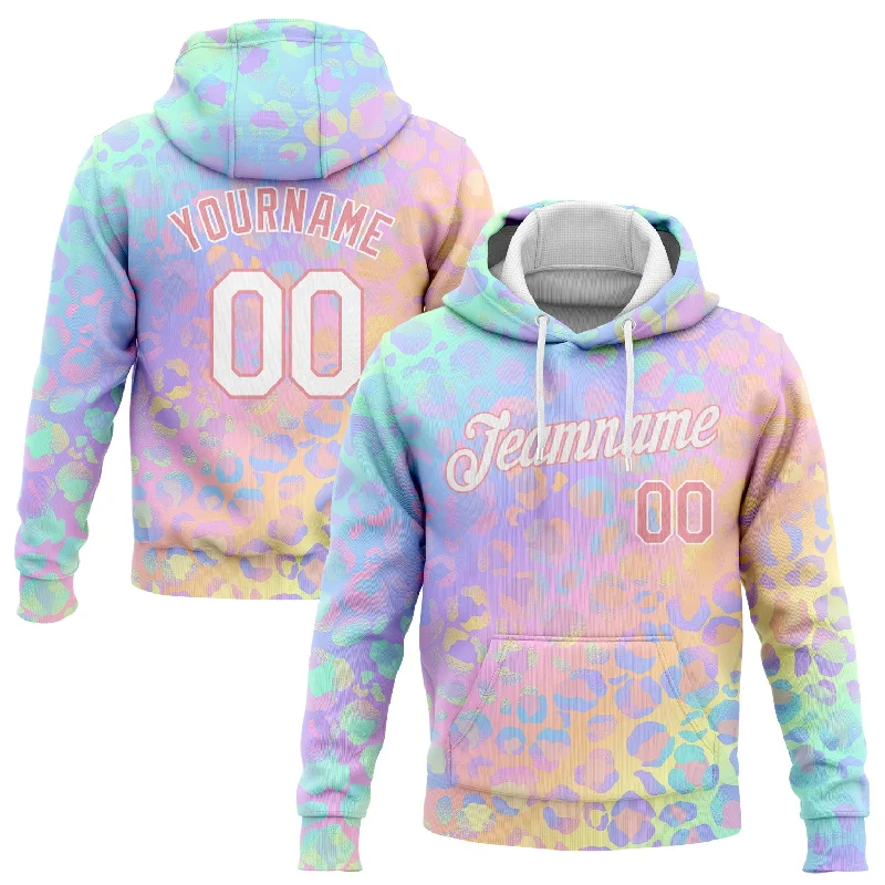 One Size Stitched Light Pink White 3D Pattern Design Leopard Sports Pullover Sweatshirt Hoodie