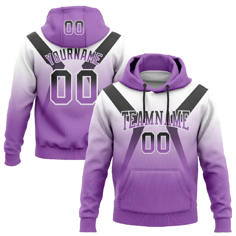 One Size Stitched White Black-Medium Purple Fade Fashion Arrow Sports Pullover Sweatshirt Hoodie