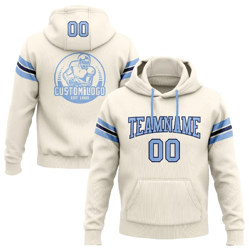 One Size Stitched Cream Light Blue-Navy Football Pullover Sweatshirt Hoodie