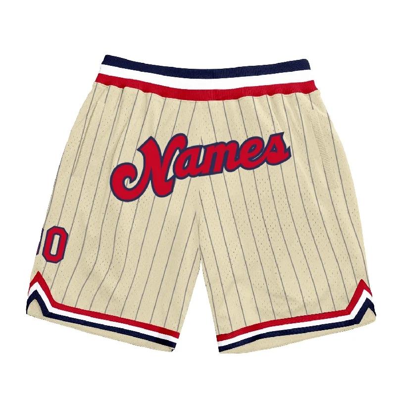 One Size Cream Navy Pinstripe Red-Navy Authentic Basketball Shorts