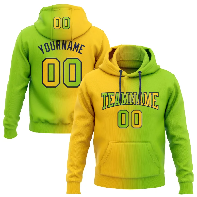 One Size Stitched Neon Green Yellow-Navy Gradient Fashion Sports Pullover Sweatshirt Hoodie