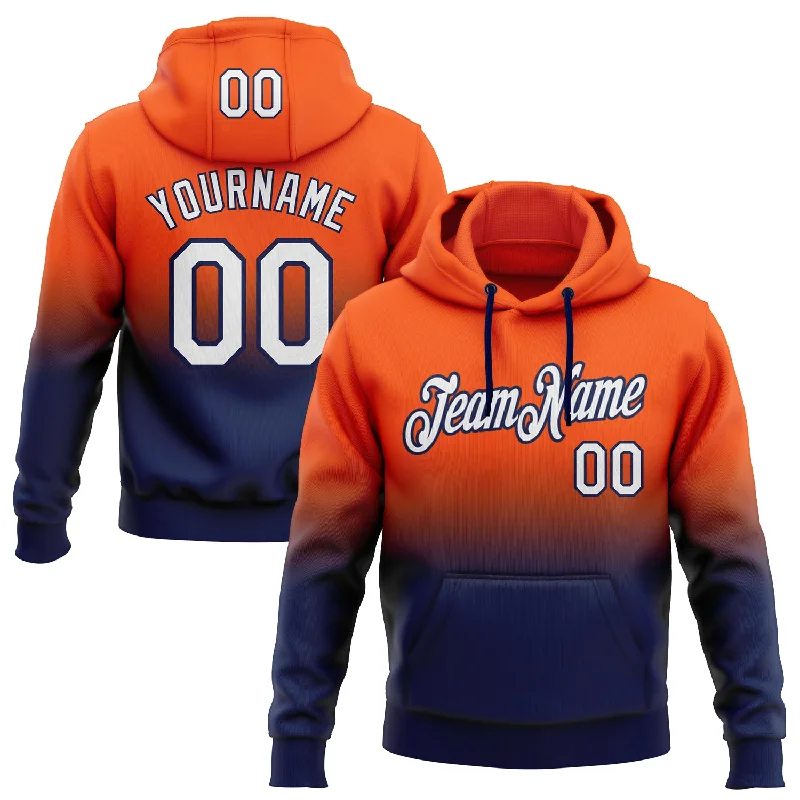 One Size Stitched Orange White-Navy Fade Fashion Sports Pullover Sweatshirt Hoodie