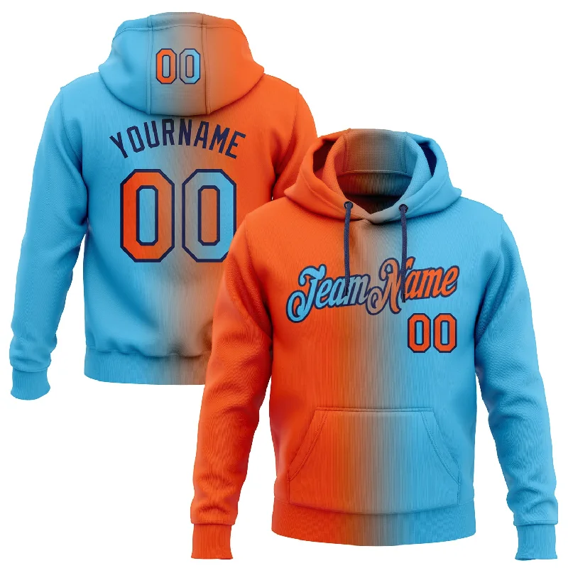 One Size Stitched Sky Blue Orange-Navy Gradient Fashion Sports Pullover Sweatshirt Hoodie