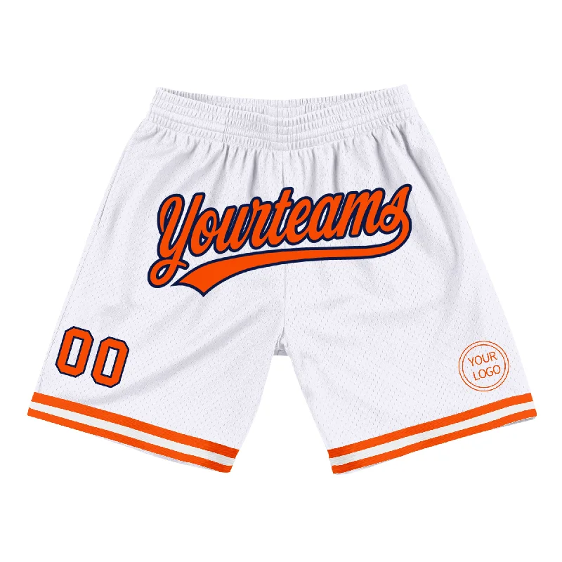 One Size White Orange-Navy Authentic Throwback Basketball Shorts