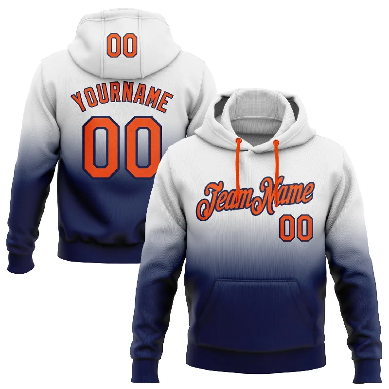 One Size Stitched White Orange-Navy Fade Fashion Sports Pullover Sweatshirt Hoodie