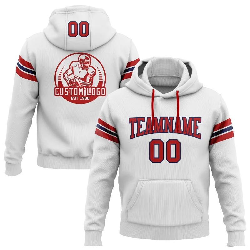 One Size Stitched White Red-Navy Football Pullover Sweatshirt Hoodie