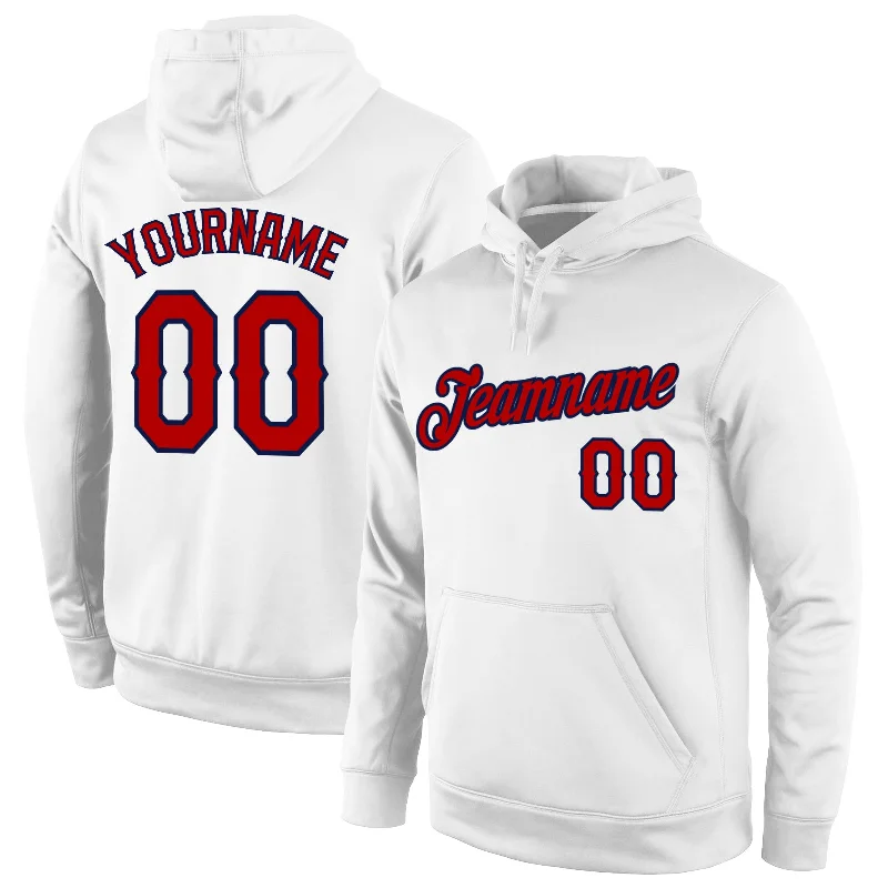 One Size Stitched White Red-Navy Sports Pullover Sweatshirt Hoodie