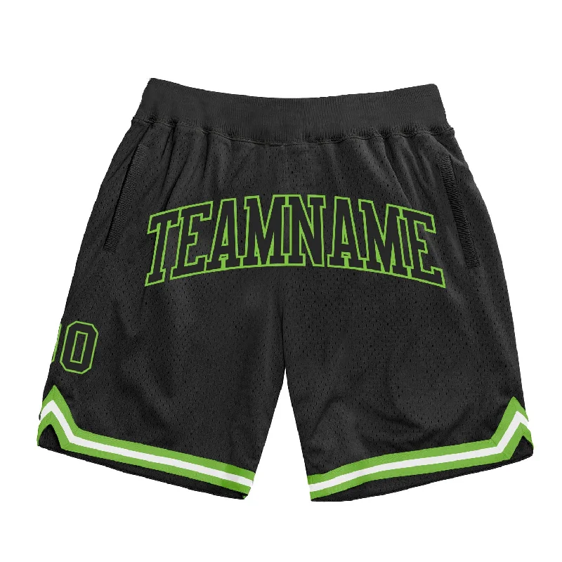 One Size Black Black-Neon Green Authentic Throwback Basketball Shorts