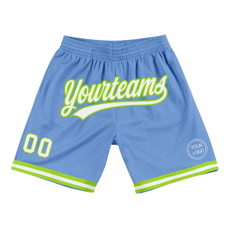 One Size Light Blue White-Neon Green Authentic Throwback Basketball Shorts