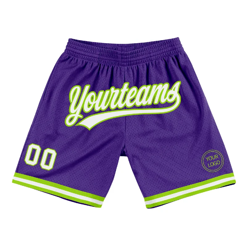 One Size Purple White-Neon Green Authentic Throwback Basketball Shorts