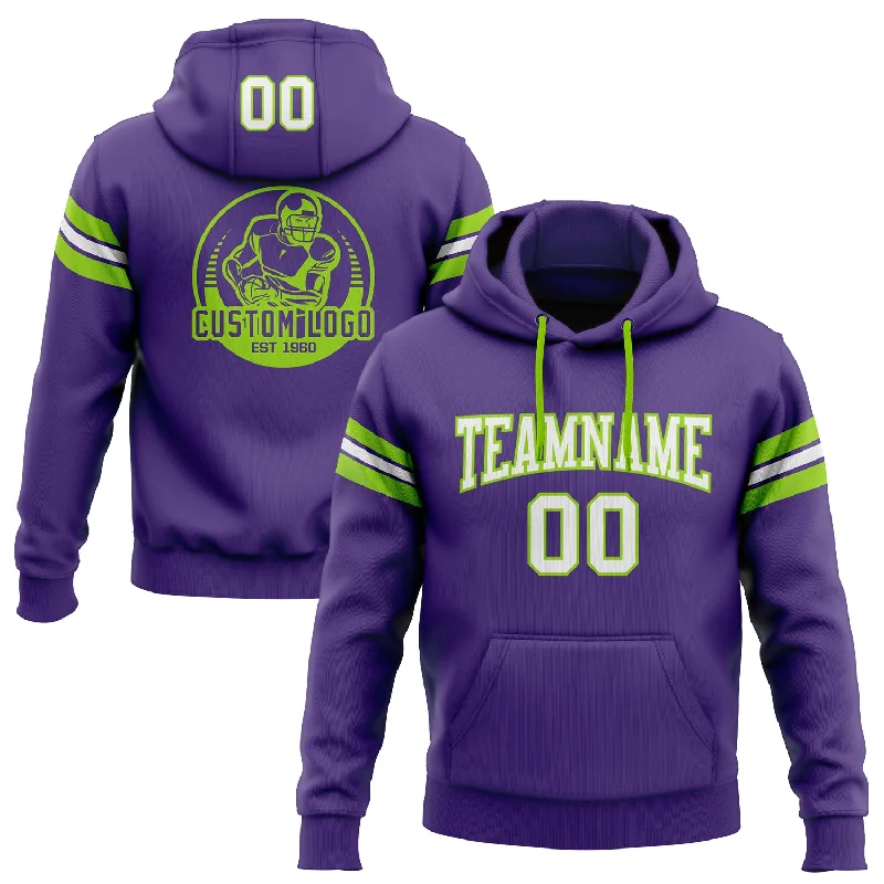 One Size Stitched Purple White-Neon Green Football Pullover Sweatshirt Hoodie