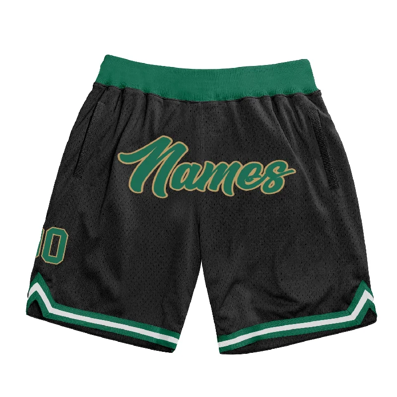 One Size Black Kelly Green-Old Gold Authentic Throwback Basketball Shorts