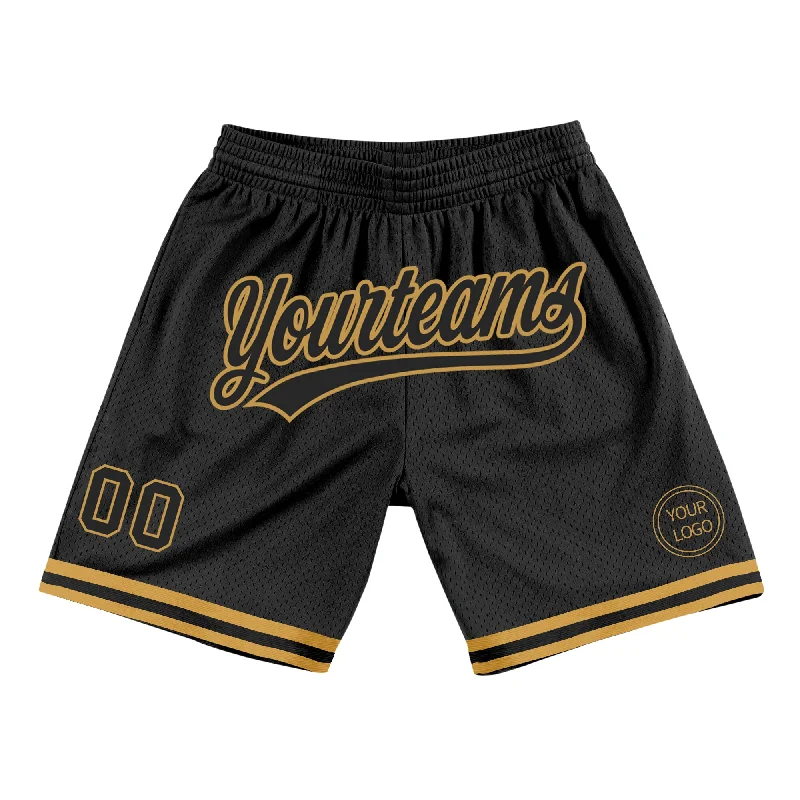 One Size Black Old Gold Authentic Throwback Basketball Shorts