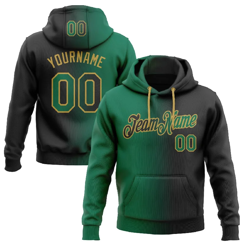 One Size Stitched Black Kelly Green-Old Gold Gradient Fashion Sports Pullover Sweatshirt Hoodie