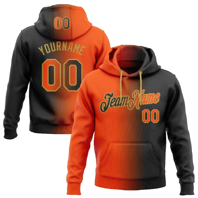 One Size Stitched Black Orange-Old Gold Gradient Fashion Sports Pullover Sweatshirt Hoodie