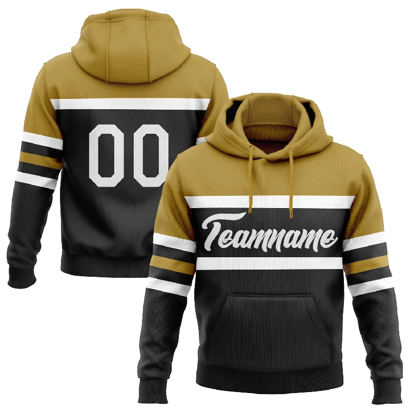 One Size Stitched Black White-Old Gold Line Sports Pullover Sweatshirt Hoodie