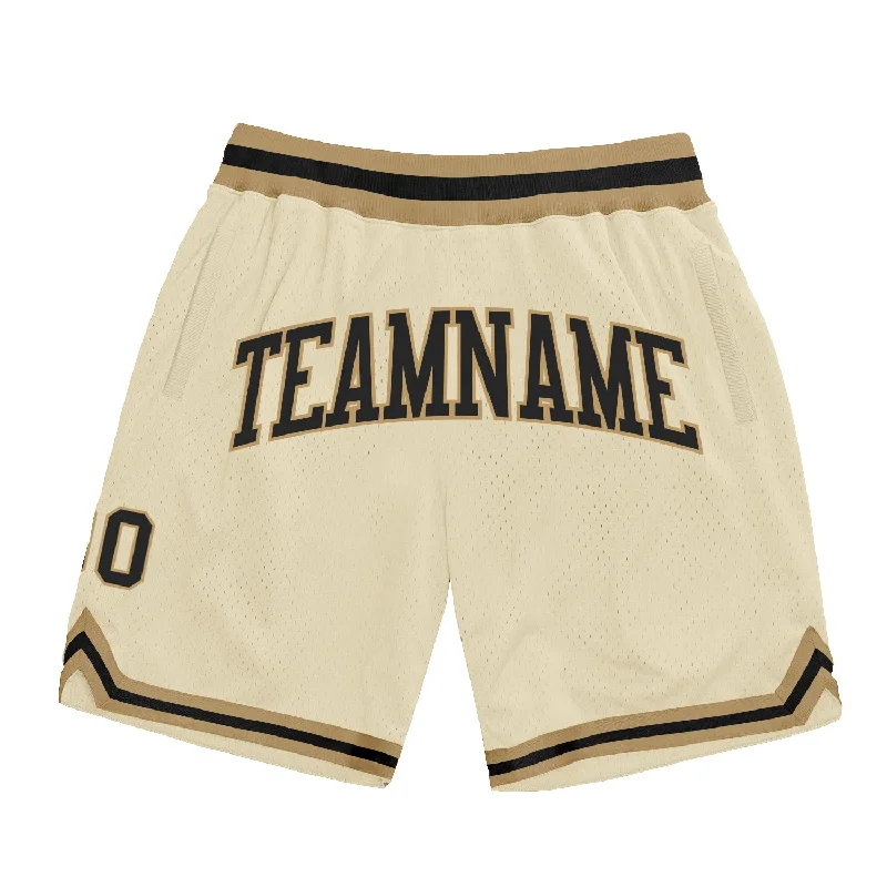 One Size Cream Black-Old Gold Authentic Throwback Basketball Shorts