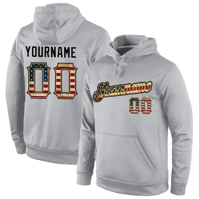 One Size Stitched Gray Vintage USA Flag-Old Gold Sports Pullover Sweatshirt Hoodie