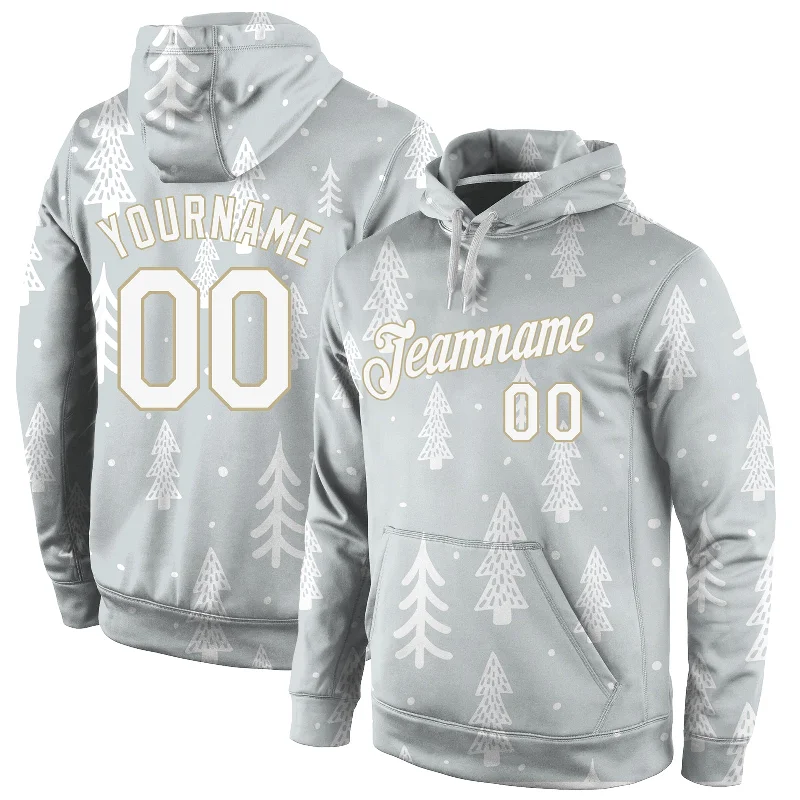 One Size Stitched Gray White-Old Gold Christmas 3D Sports Pullover Sweatshirt Hoodie