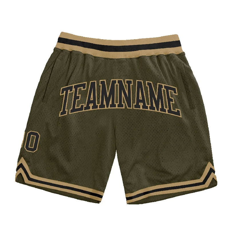 One Size Olive Black-Old Gold Authentic Throwback Salute To Service Basketball Shorts