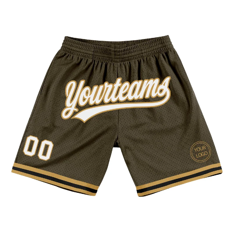 One Size Olive White Old Gold-Black Authentic Throwback Salute To Service Basketball Shorts