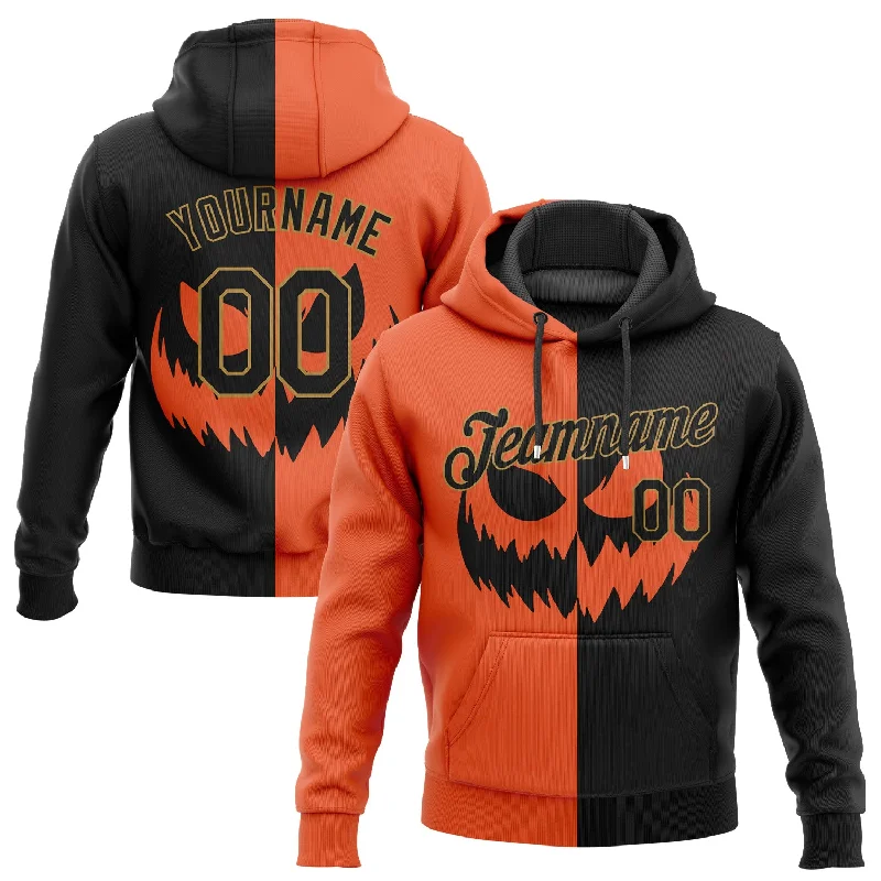 One Size Stitched Orange Black-Old Gold 3D Pattern Scary Faces Of Halloween Pumpkin Sports Pullover Sweatshirt Salute To Service Hoodie